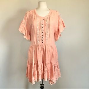 Free People Embroidered Peach babydoll dress Sz M